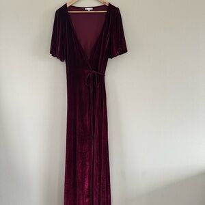Baltic Born Velvet Maxi Wrap Dress in Deep Wine
